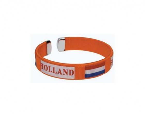 Oranje armband met tekst Holland en Nederlandse vlag