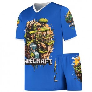 Minecraft Shirt en Broekje - Voetbaltenue - Blauw - Kinderen